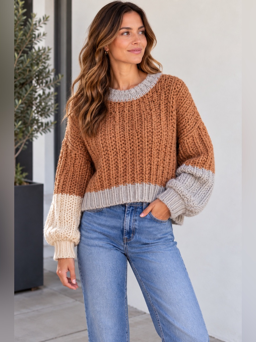 Universal Thread Chunky Colorblock Sweater Wool Blend Balloon Sleeve Medium